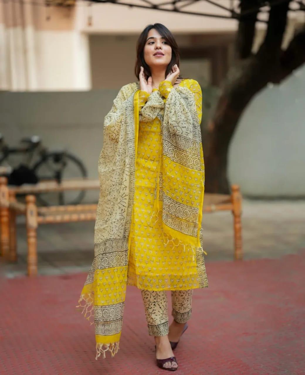 BagruBazzar Premium Kota Doriya Kurti Pant Dupatta Set for Women | Elegant Lightweight Ethnic Suit