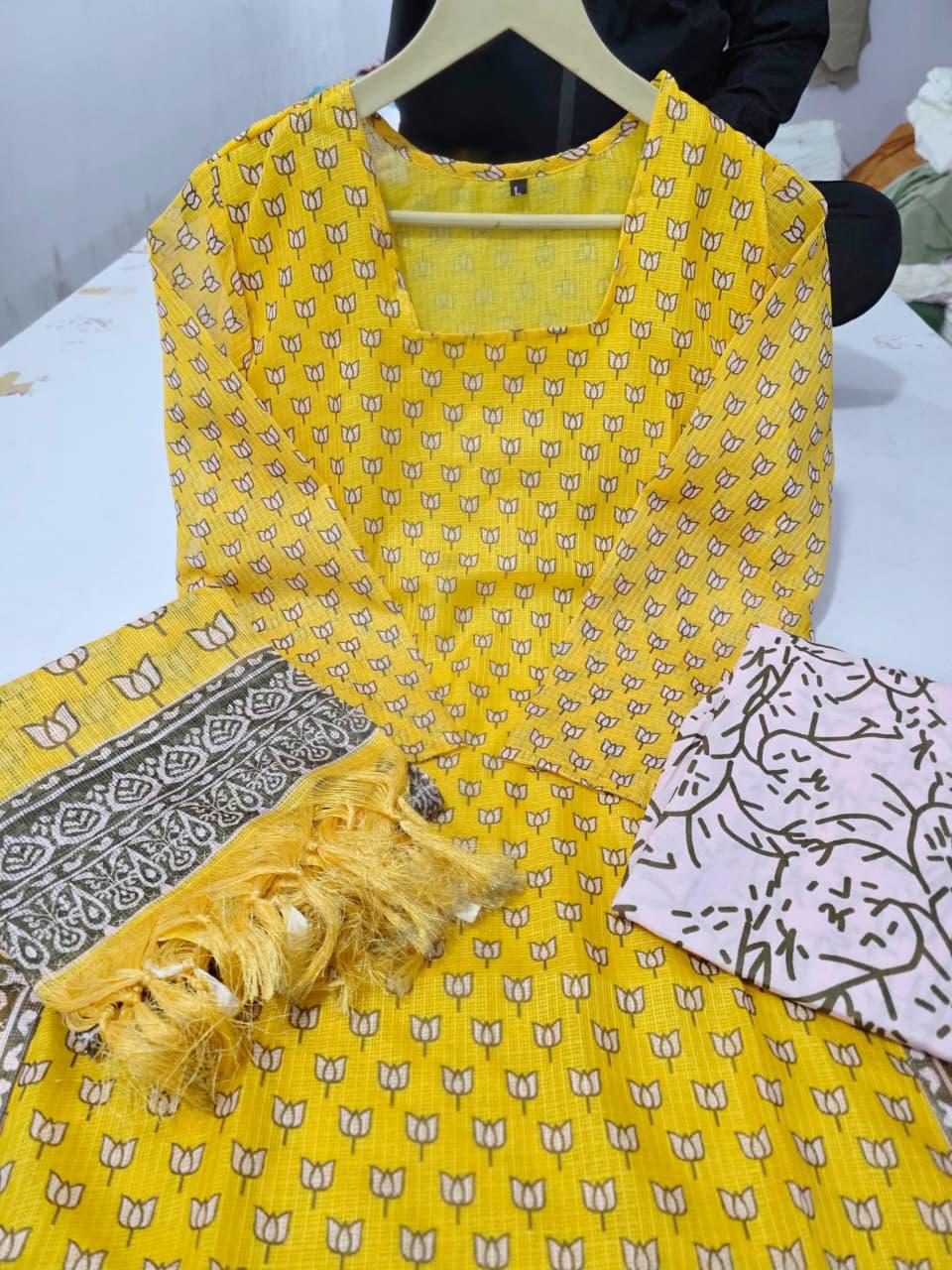 BagruBazzar Premium Kota Doriya Kurti Pant Dupatta Set for Women | Elegant Lightweight Ethnic Suit