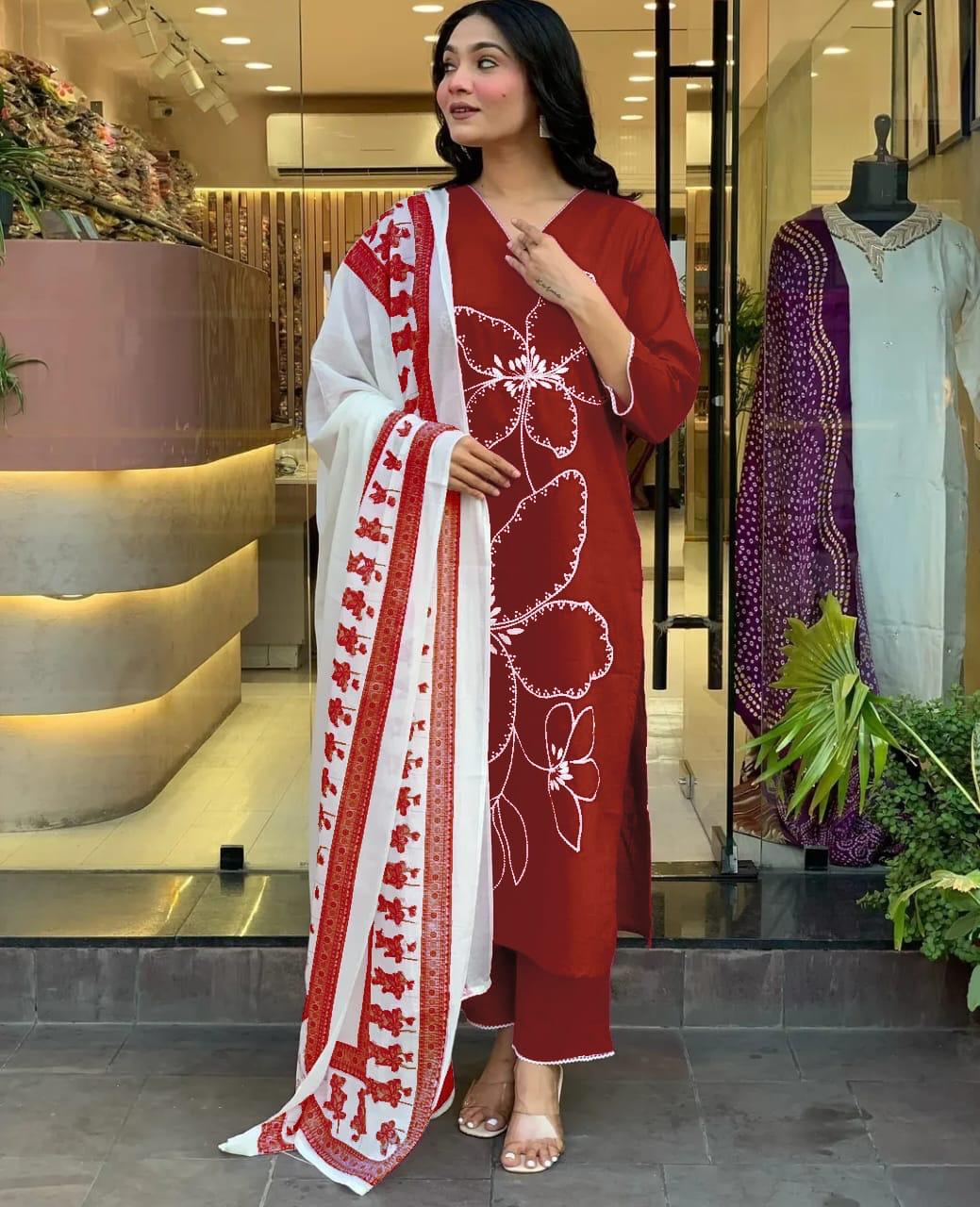 BagruBazzar Women’s Designer Three Piece Suit with Beautiful Embroidery