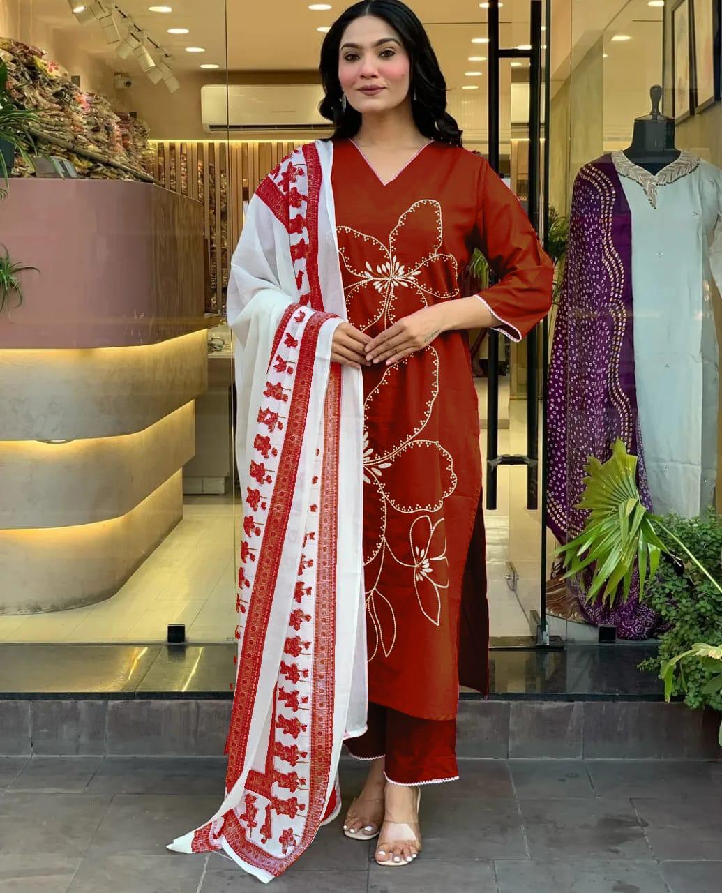 BagruBazzar Women’s Designer Three Piece Suit with Beautiful Embroidery