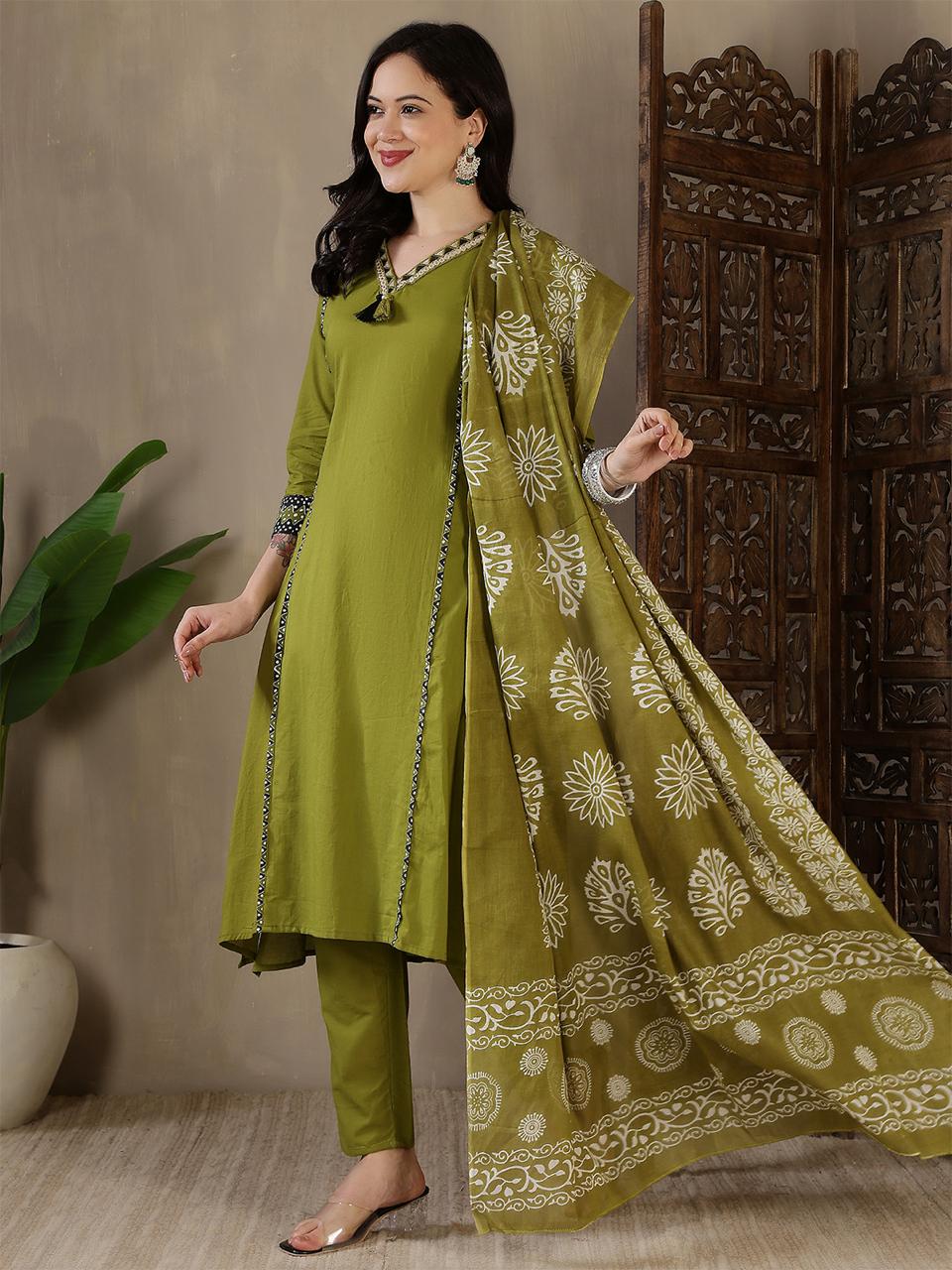 Bagrubazzar Brown Cotton Kurti Set with Dupatta & Pant | Elegant Ethnic Wear for Women