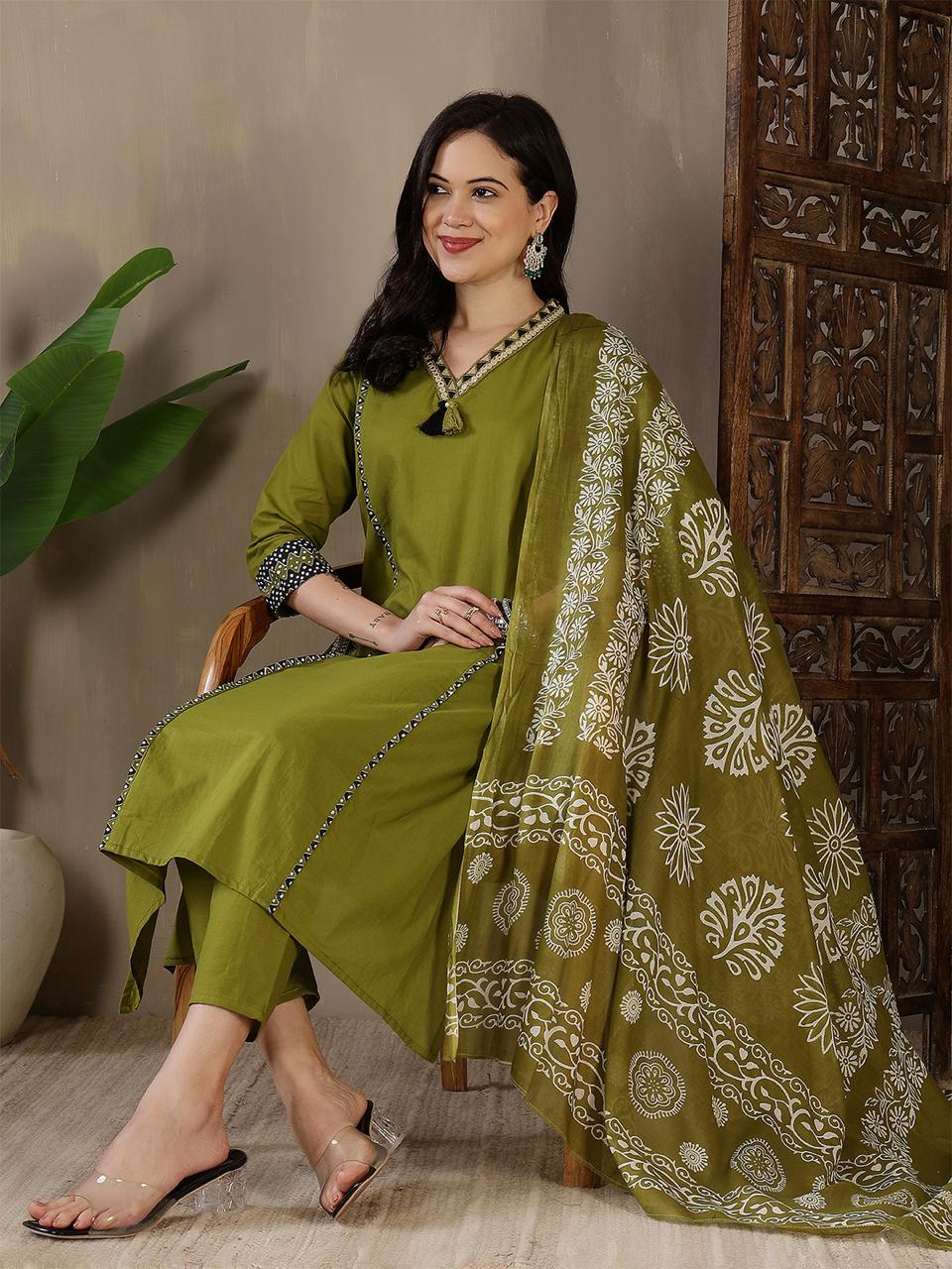 Bagrubazzar Brown Cotton Kurti Set with Dupatta & Pant | Elegant Ethnic Wear for Women