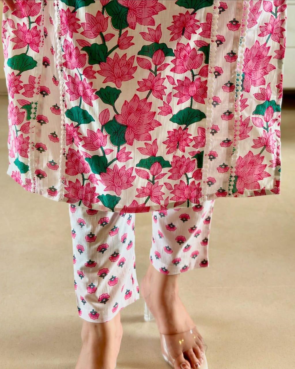 Bagrubazzar Handblock Print Cotton Suit Set with Soft Cotton Dupatta
