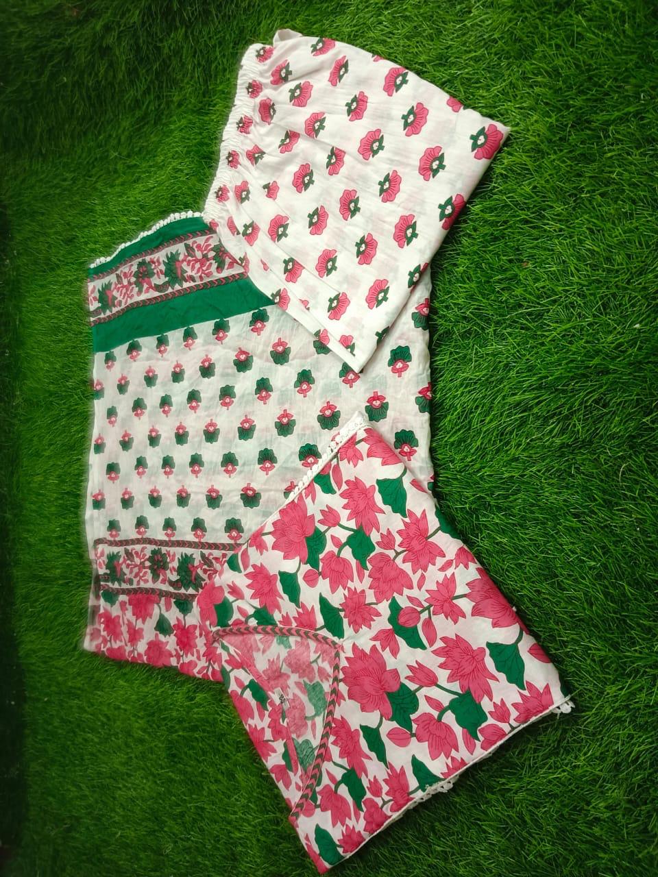 Bagrubazzar Handblock Print Cotton Suit Set with Soft Cotton Dupatta