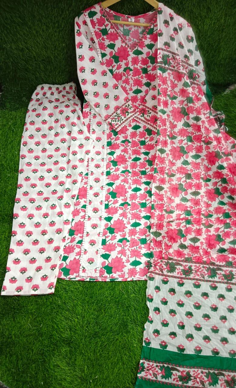 Bagrubazzar Handblock Print Cotton Suit Set with Soft Cotton Dupatta