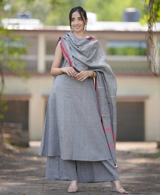 Bagrubazzar Sulabh A-Line Kurti Set with Linen Dupatta – Trendy Halter Neck Ethnic Wear for Women