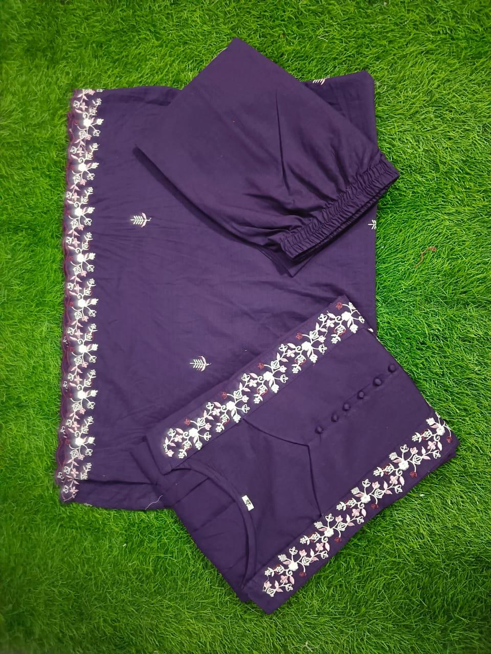 Bagrubazzar Ethnic Pure Cotton Kurta Set with Embroidered Yoke, Pant & Dupatta