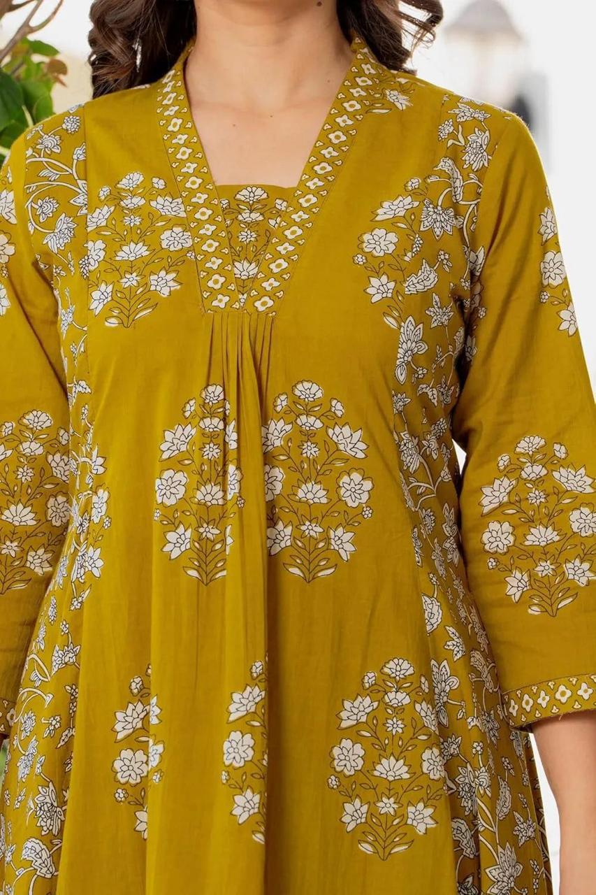 Bagrubazzar Pure Fine Cotton Kurti Pant Set with Lightweight Mulmul Dupatta for Women