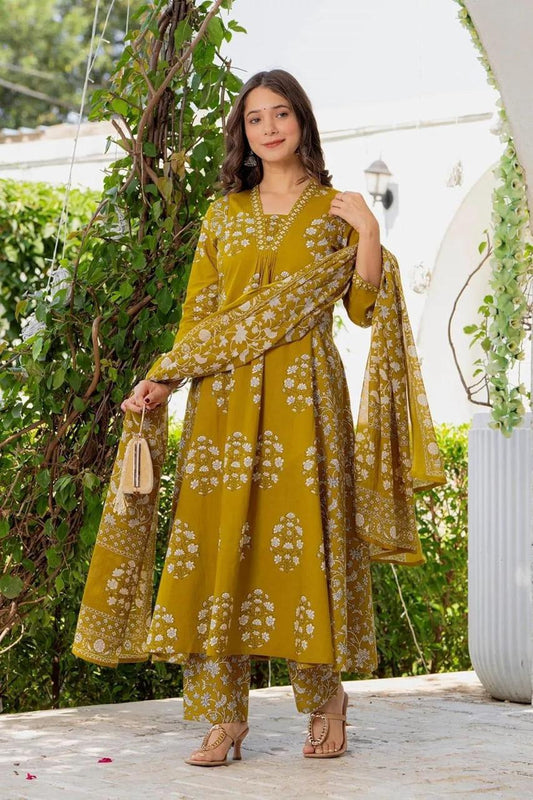 Bagrubazzar Pure Fine Cotton Kurti Pant Set with Lightweight Mulmul Dupatta for Women