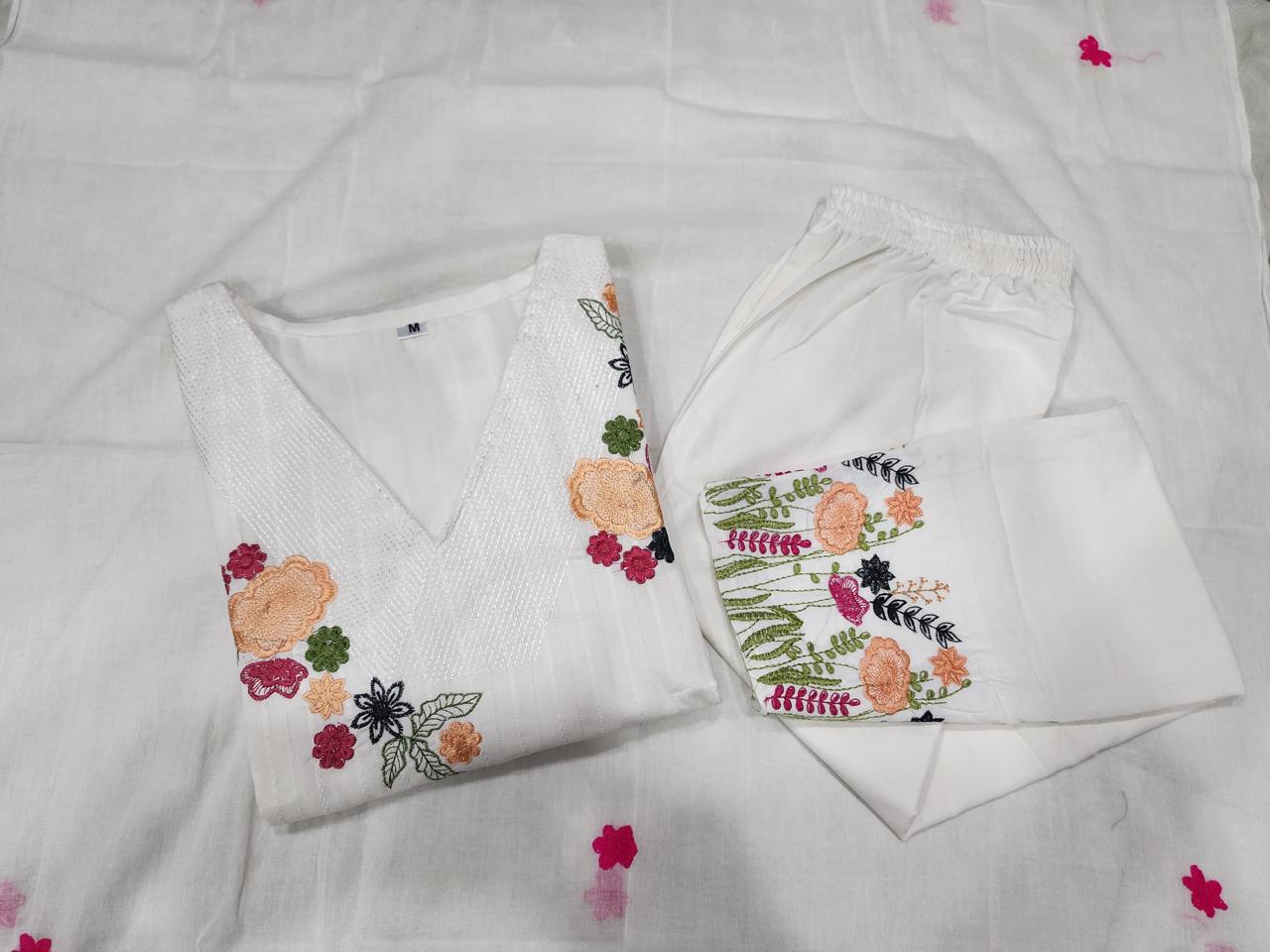 Elegant Embroidered Cotton Suit Set with Sleeves, Border & Full Dupatta | Bagrubazzar