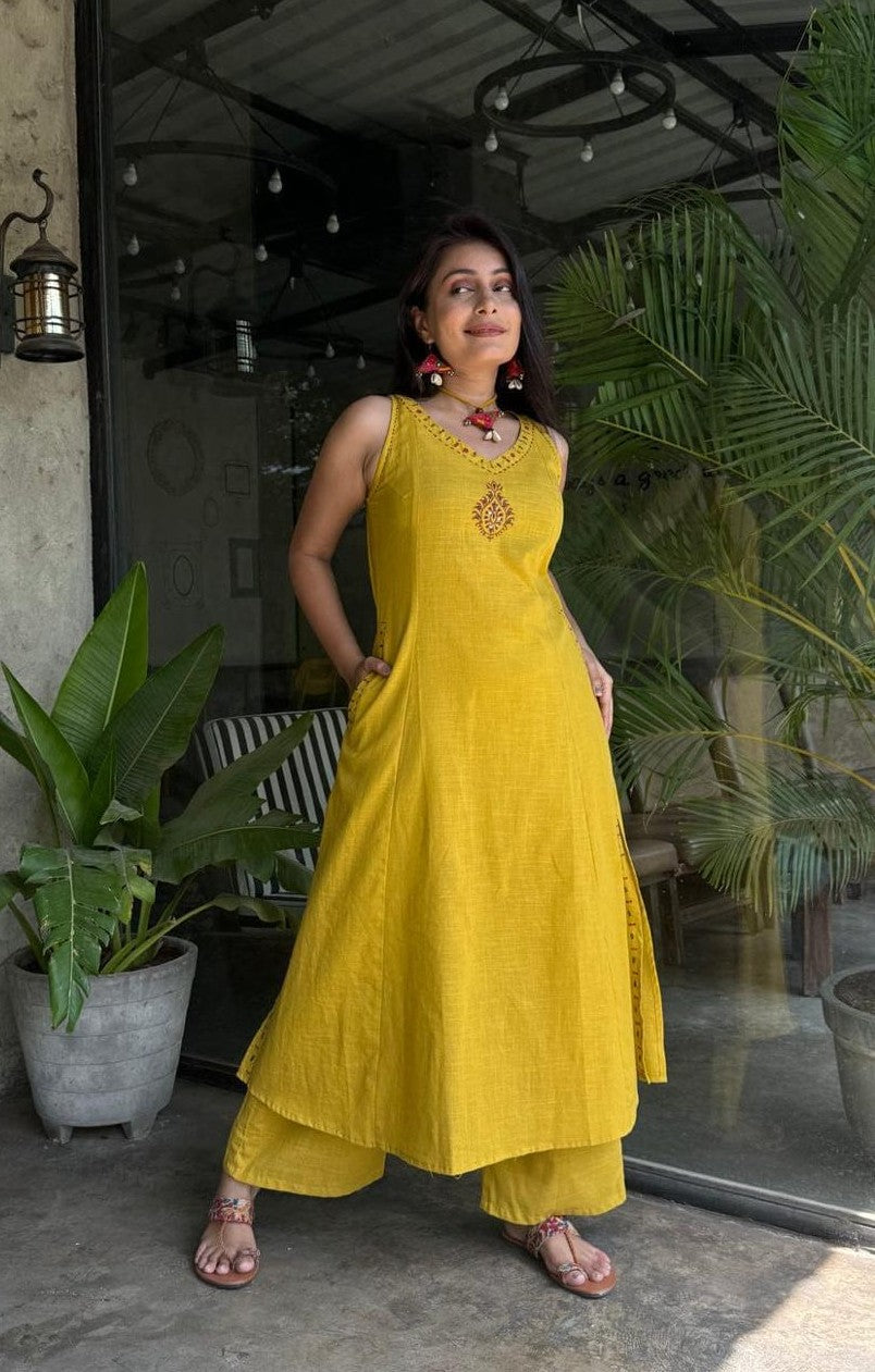 Bagrubazzar Cotton flex cord set kurta set with full embroidery work (BBCD04)