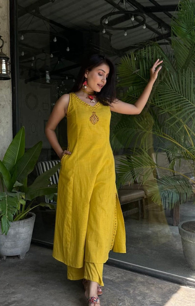 Bagrubazzar Cotton flex cord set kurta set with full embroidery work (BBCD04)