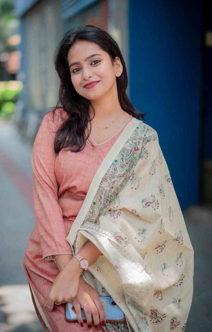 Bagrubazzar South Cotton Kurti with Cotton Slub Pants With Khadi Silk Dupatta (BBKF01)