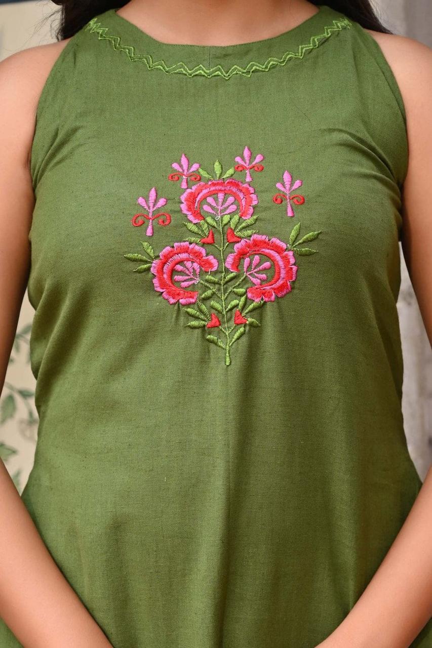 Bagrubazzar A-Line Cotton Kurta Set for Women with Embroidered Neck & Pocket – Elegant Ethnic Wear (BBKF02)