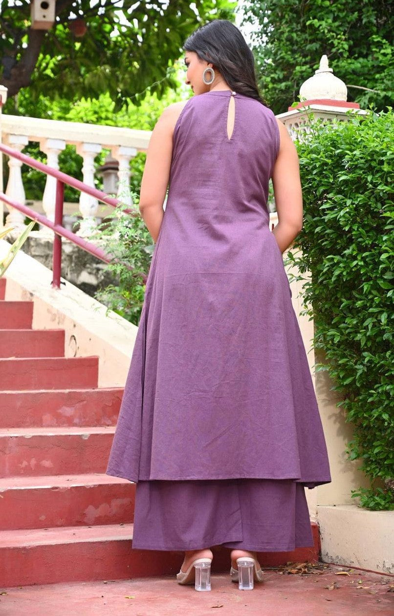 Bagrubazzar A-Line Cotton Kurta Set for Women with Embroidered Neck & Pocket (BBKF03)