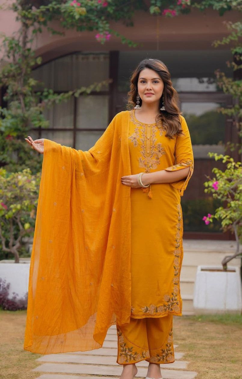 Bagrubazzar Hand Embroiderd Kurti Plazo With Dupatta Set (BBKF06)
