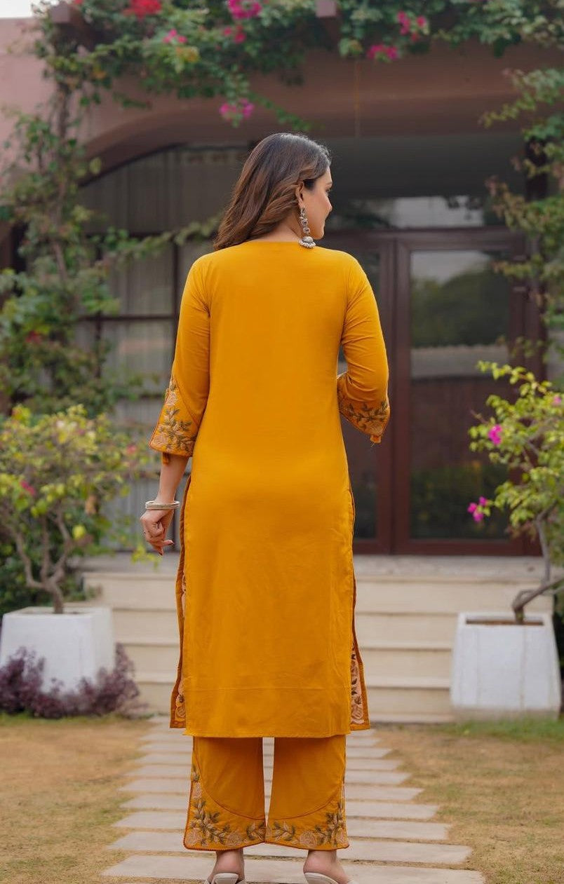 Bagrubazzar Hand Embroiderd Kurti Plazo With Dupatta Set (BBKF06)