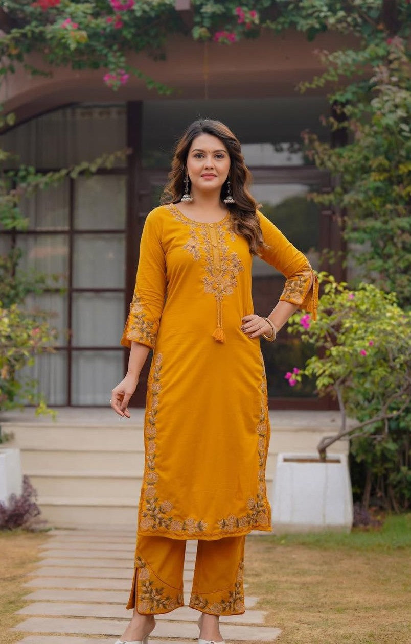 Bagrubazzar Hand Embroiderd Kurti Plazo With Dupatta Set (BBKF06)