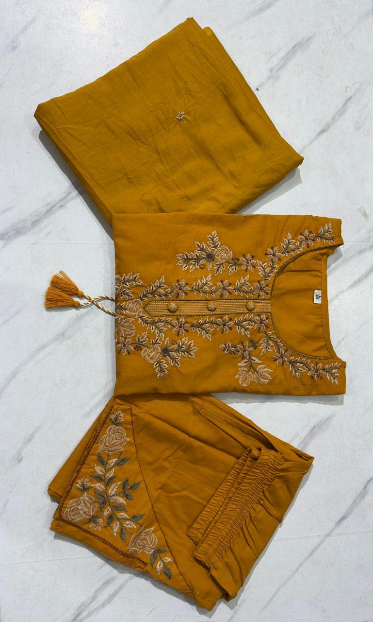Bagrubazzar Hand Embroiderd Kurti Plazo With Dupatta Set (BBKF06)