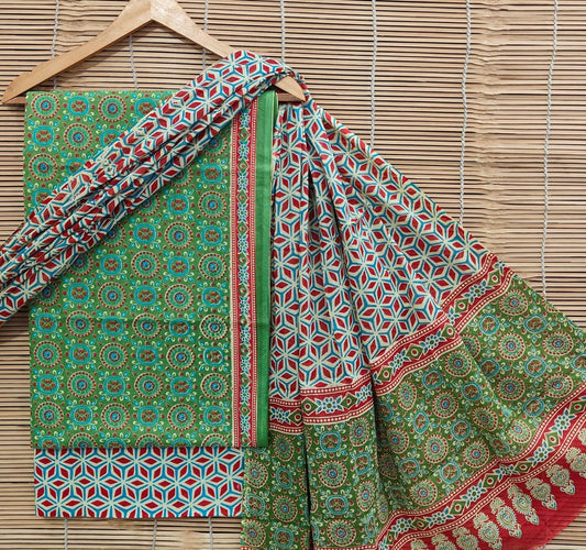Bagrubazzar Unstitched Cotton Suit for Women – Handblock Printed with Cotton Dupatta Set