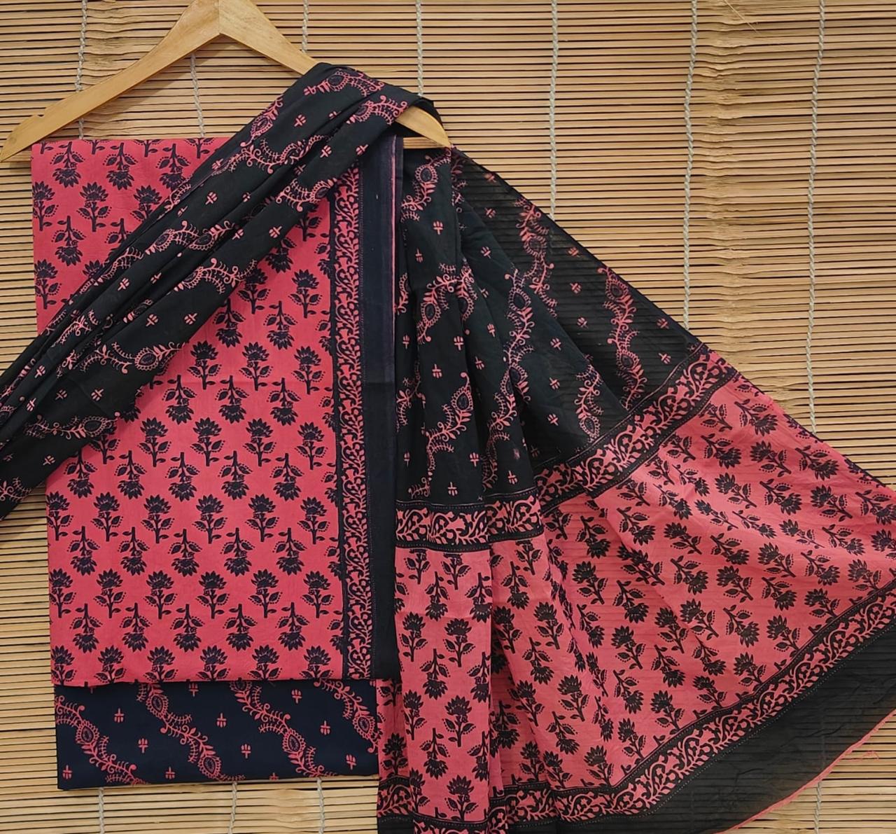 Unstitched Cotton Ladies Suit with Handblock Print & Cotton Dupatta – Bagrubazzar Designer Set