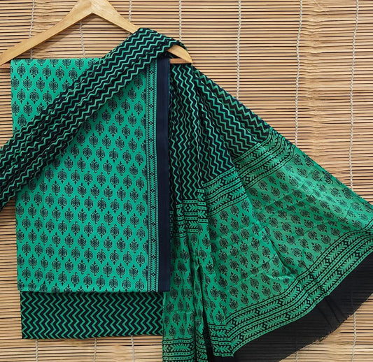 Bagrubazzar Handblock Printed Cotton Suit Set with Cotton Dupatta