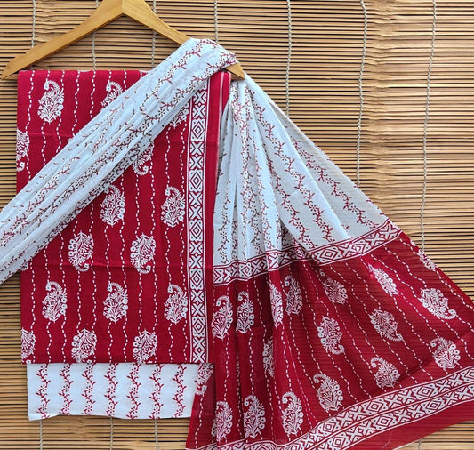Bagrubazzar Hand Brush Paint Cotton Suit Set – Unstitched Ladies Ethnic Wear with Dupatta
