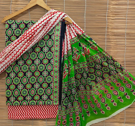 Bagrubazzar Hand Block Print Cotton Unstitched Suit with Cotton Dupatta