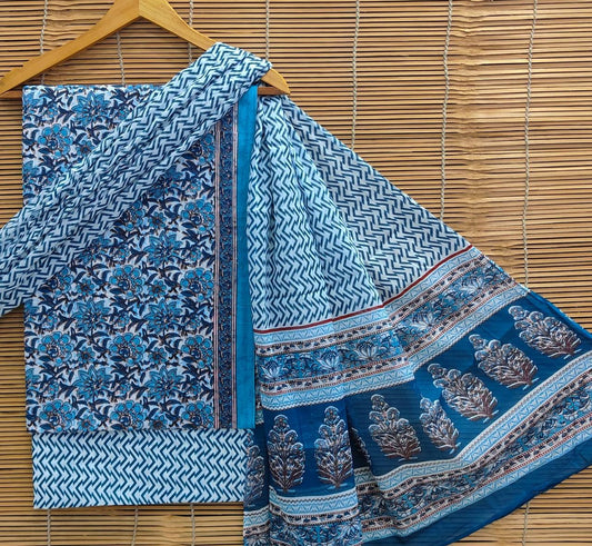 Bagrubazzar Bagru Handblock Print Cotton Unstitched Salwar Suit Set with Cotton Dupatta