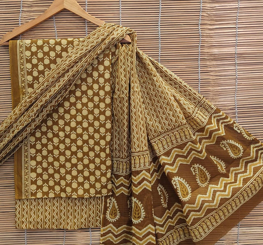 Bagrubazzar Handblock Printed Cotton Unstitched Suit Set for Women with Cotton Dupatta