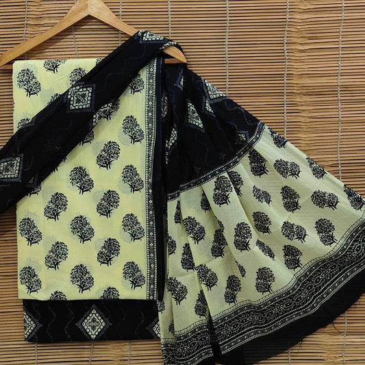 Bagrubazzar Handblock Jaipur Print Unstitched Cotton Suit with Matching Cotton Dupatta – Elegant Ethnic Wear