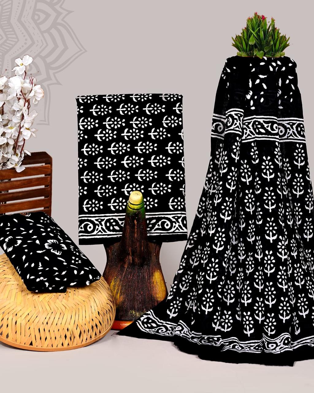 Handblock Printed Cotton Salwar Suit Set (Unstitched) with Cotton Dupatta – Bagrubazzar (BBRBCOT10)