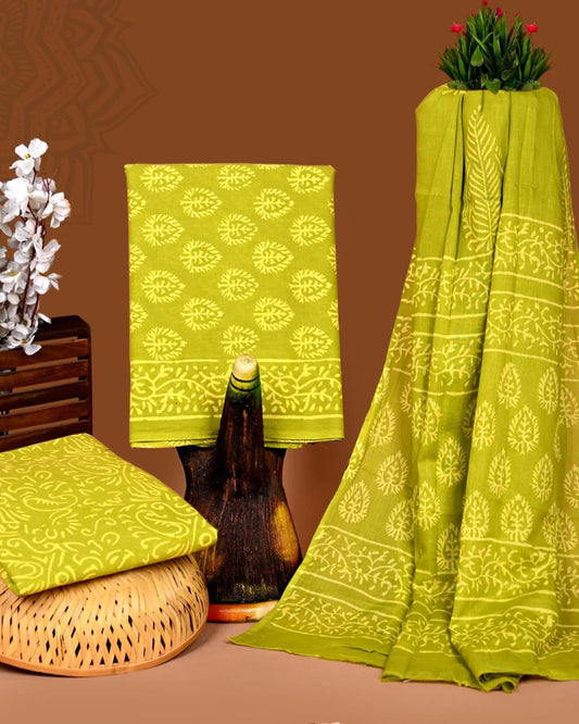 Hand Brush Painted Unstiched Cotton Suit Set with Dupatta 🌸 (Limited Stock)