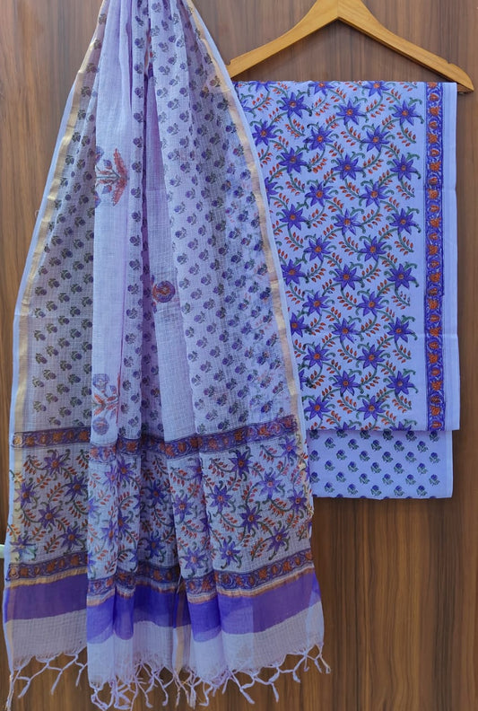 Bagrubazzar Artisan Handblock Printed Cotton Suit Set with Kota Doria Dupatta