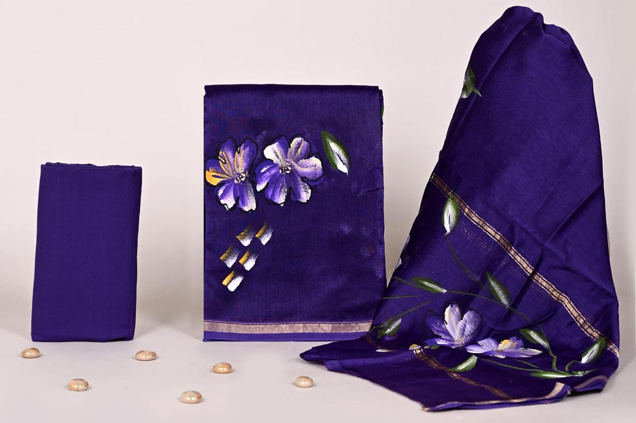 Bagrubazzar Soft Chanderi Silk Handblock Printed Unstitched Suit with Matching Dupatta