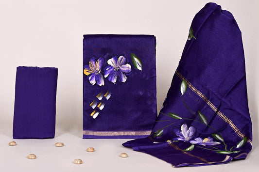 Bagrubazzar Soft Chanderi Silk Handblock Printed Unstitched Suit with Matching Dupatta