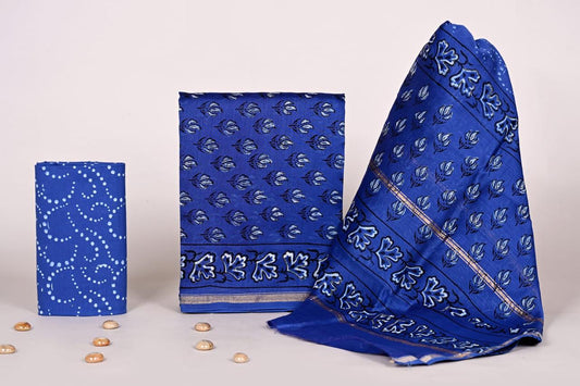 Bagrubazzar Traditional Handblock Print Chanderi Silk Unstitched Dress Material with Dupatta