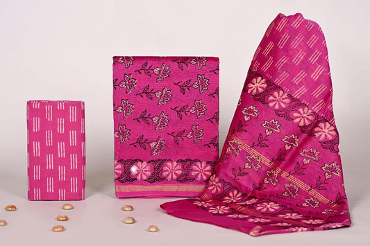 Bagrubazzar Premium Chanderi Silk Handblock Print Unstitched Suit with Dupatta for Ladies