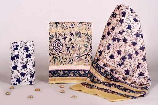 Bagrubazzar Handcrafted Handblock Print Chanderi Silk Suit Material Unstitched with Dupatta