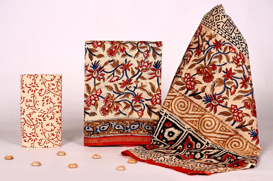 Bagrubazzar Classic Hand Block Print Chanderi Silk Suit Fabric Unstitched with Dupatta