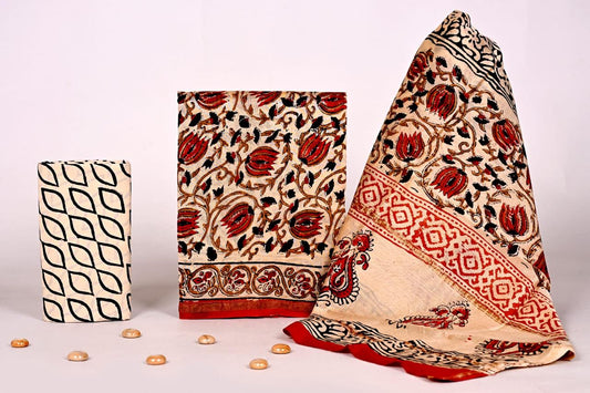 Bagrubazzar Ethnic Wear Handblock Print Chanderi Silk Unstitched Suit Set with Dupatta