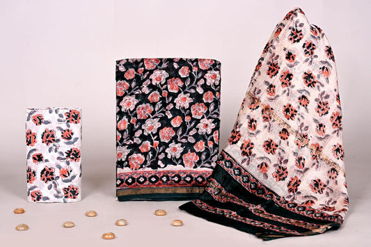 Bagrubazzar Party Wear Handblock Printed Chanderi Silk Unstitched Suit with Dupatta