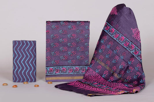 Authentic Jaipur Handblock Printed Chanderi Suit Set – Unstitched Dress Material
