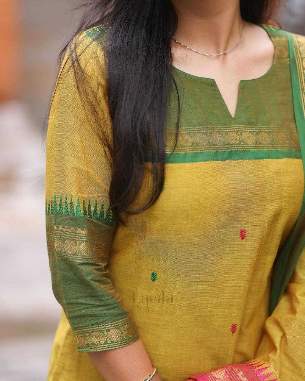 Bagrubazzar Varanika/Kasturi Premium Kanchi Cotton Suit Set – Elegant Yellow Ethnic Wear for Women (BBKF32)
