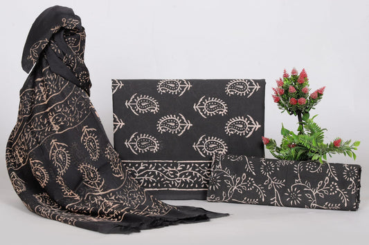 Traditional Handblock Print Cotton Suit Set with Chiffon Dupatta – Unstitched Ethnic Wear