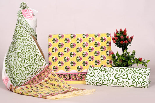 Premium Unstitched Handblock Cotton Salwar Suit with Designer Chiffon Dupatta