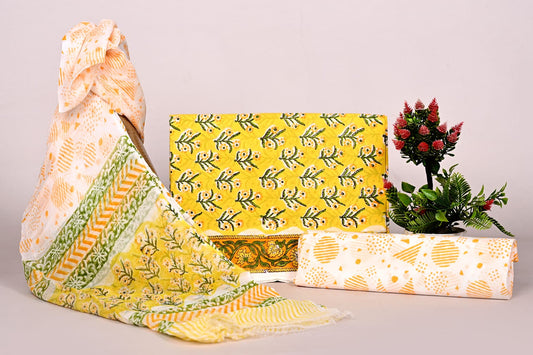 Designer Jaipur Handblock Printed Cotton Suit with Chiffon Dupatta – Ethnic Dress Material