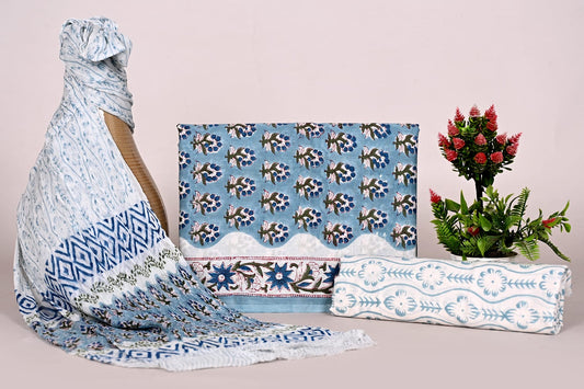 Rajasthani Bagru Handblock Printed Cotton Suit with Chiffon Dupatta – Unstitched Suit Set
