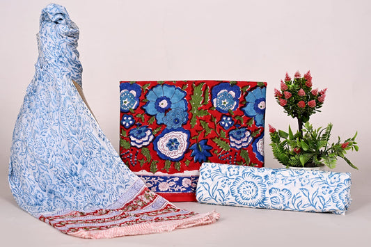Handcrafted Bagru Print Cotton Unstitched Suit with Chiffon Dupatta – Traditional Jaipur Style