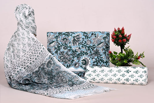 Premium Bagru Handblock Printed Cotton Suit with Chiffon Dupatta – Unstitched Dress Material